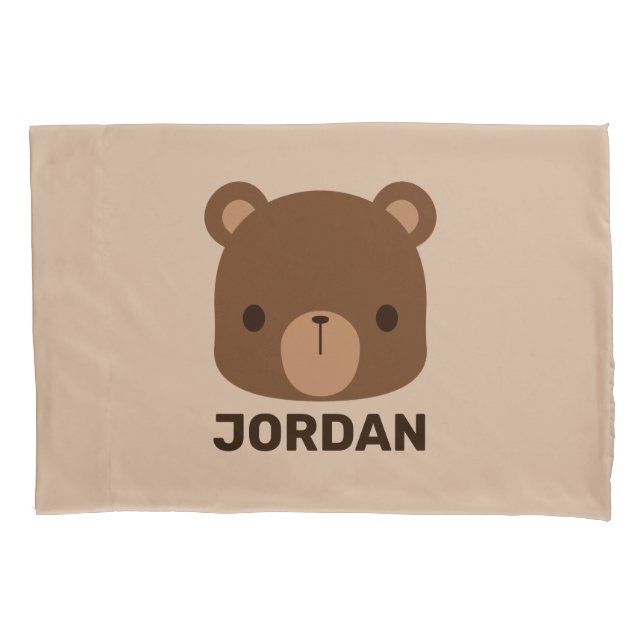 Cute Little Brown Bear with Personalised Name Pillowcase (Front)