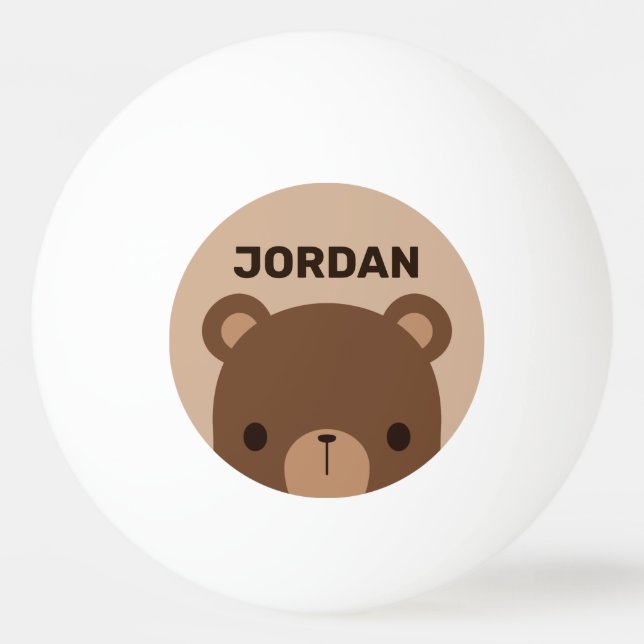 Cute Little Brown Bear with Personalised Name Ping Pong Ball (Front)