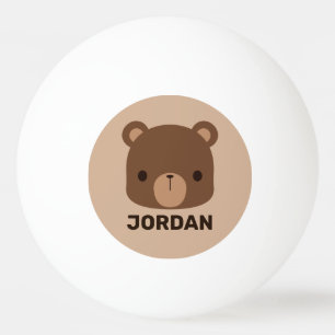 Cute Little Brown Bear with Personalised Name Ping Pong Ball