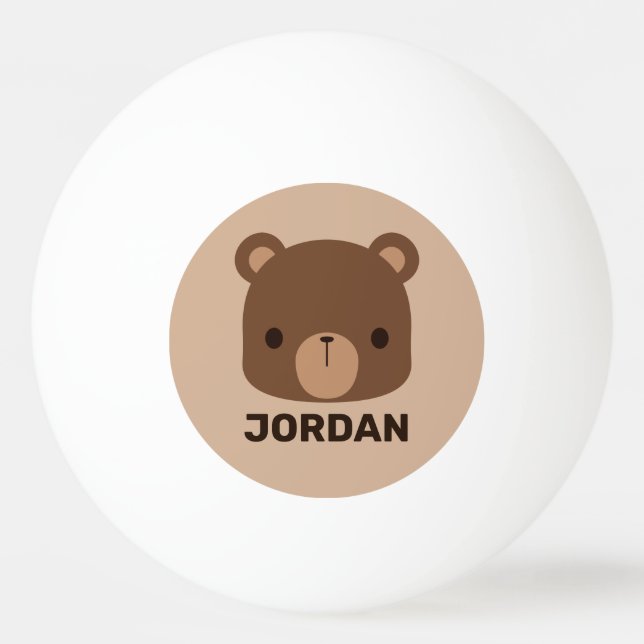 Cute Little Brown Bear with Personalised Name Ping Pong Ball (Front)