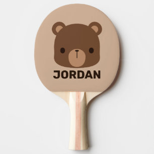 Cute Little Brown Bear with Personalised Name Ping Pong Paddle