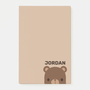Cute Little Brown Bear with Personalised Name Post-it Notes