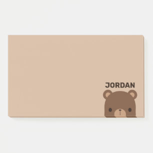 Cute Little Brown Bear with Personalised Name Post-it Notes