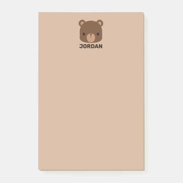 Cute Little Brown Bear with Personalised Name Post Post-it Notes (Front)