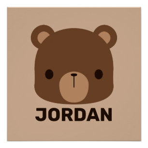 Cute Little Brown Bear with Personalised Name Post Poster