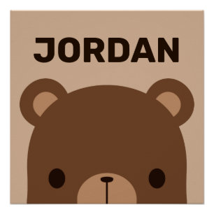 Cute Little Brown Bear with Personalised Name Poster