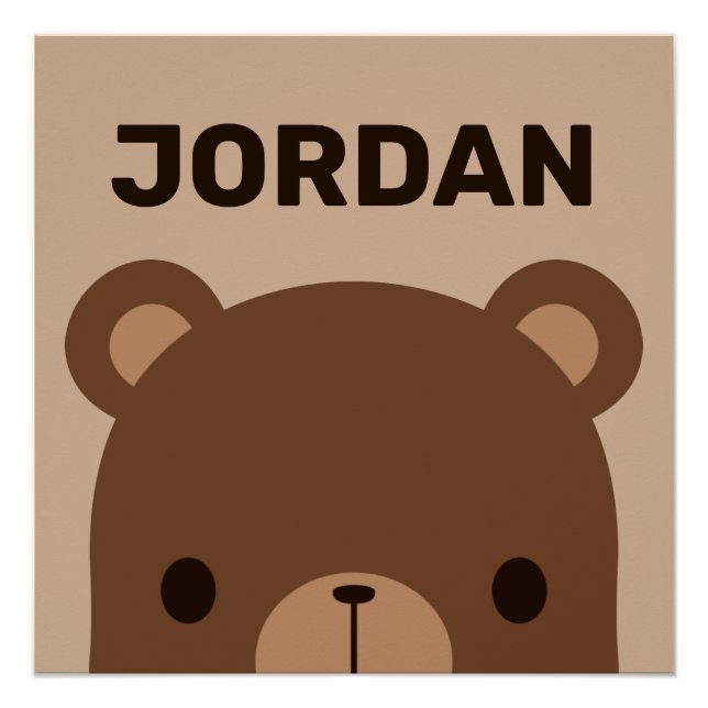 Cute Little Brown Bear with Personalised Name Poster (Front)