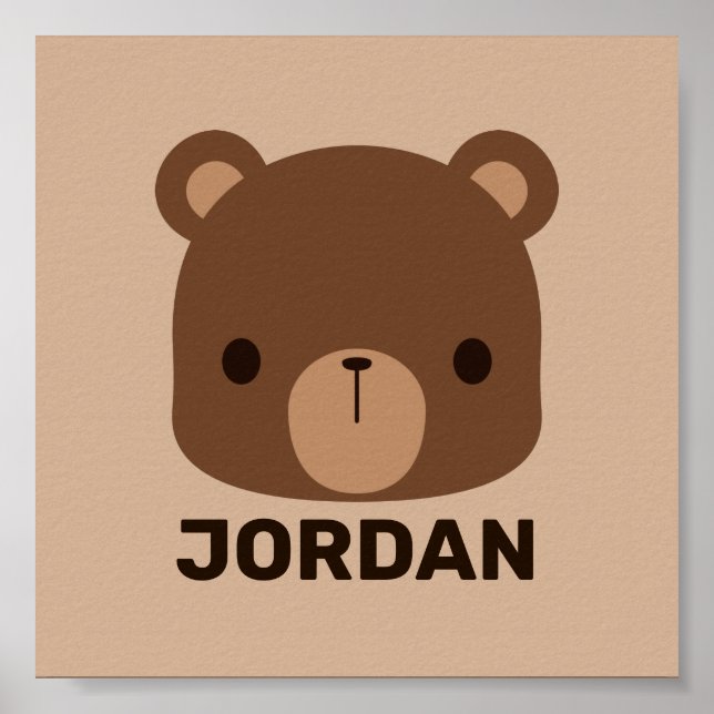 Cute Little Brown Bear with Personalised Name Poster (Front)