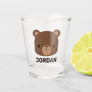 Cute Little Brown Bear with Personalised Name Shot Glass