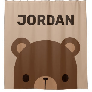 Cute Little Brown Bear with Personalised Name Shower Curtain