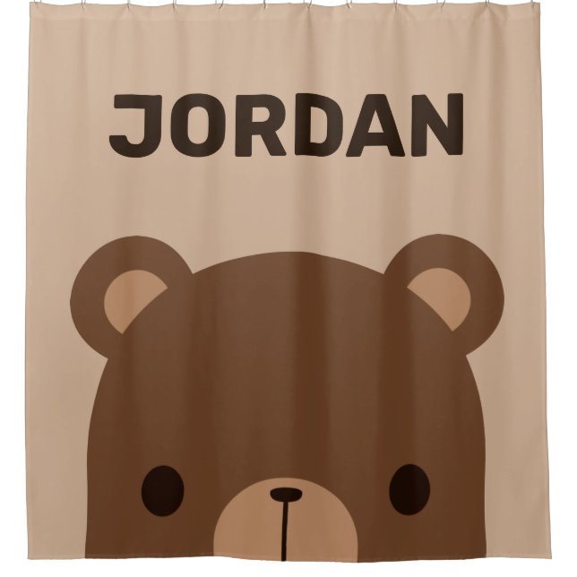 Cute Little Brown Bear with Personalised Name Shower Curtain (Front)