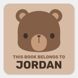 Cute Little Brown Bear with Personalised Name Square Sticker