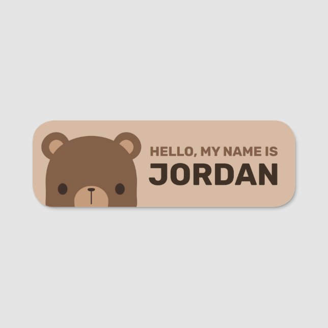 Cute Little Brown Bear with Personalised Name Tag (Front)