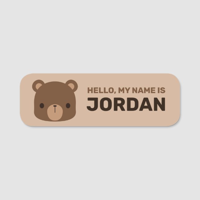 Cute Little Brown Bear with Personalised Name Tag (Front)