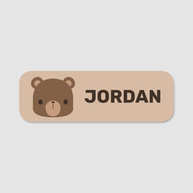 Cute Little Brown Bear with Personalised Name Tag (Front)