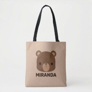 Cute Little Brown Bear with Personalised Name Tote Bag