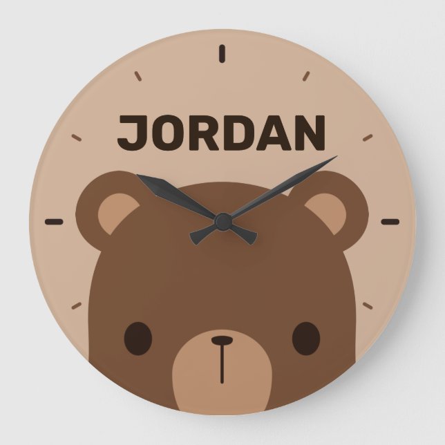 Cute Little Brown Bear with Personalized Name Larg Large Clock (Front)