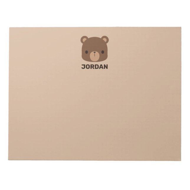 Cute Little Brown Bear with Personalized Name Notepad (Front)