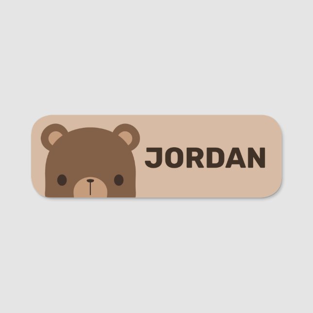 Cute Little Brown Bear with Personalized Name Tag (Front)