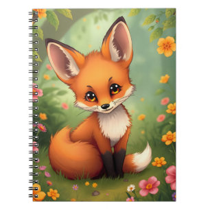 Cute little brown fox in forest notebook