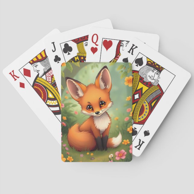 Cute little brown fox in forest playing cards (Back)