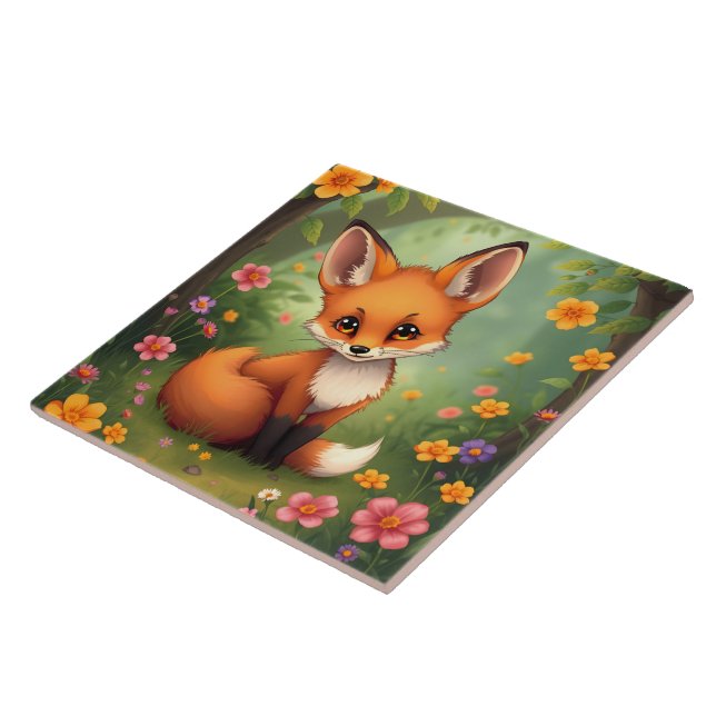 Cute little brown fox in forest tile (Side)