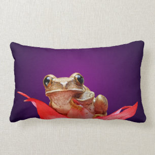 Cute Little Brown Marbled Reed Frog Deep Purple Lumbar Cushion