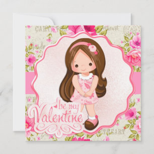Cute Little Brunette Be My Valentine Card