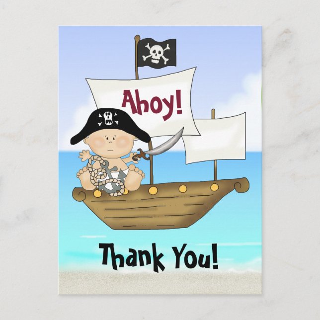 Cute Little Buccaneer Baby Boy Pirate Thank You Postcard (Front)