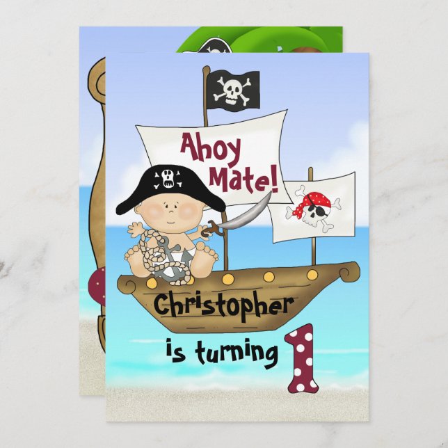 Cute Little Buccaneer ~ Pirate 1st Birthday Invitation (Front/Back)