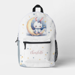 cute little bunny and the moon kids printed backpack