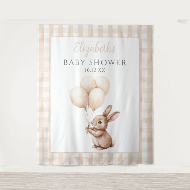 Cute Little Bunny Baby Shower Photo Backdrop Tapestry (Front)