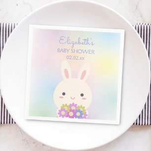 Cute Little Bunny & Flowers Baby Girl Shower Party Napkin