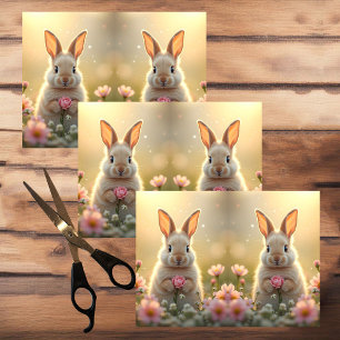 Cute little bunny in pink flowers, easter tissue paper