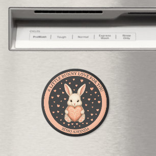 Cute Little Bunny Love with Heart on Dark Charcoal Magnet