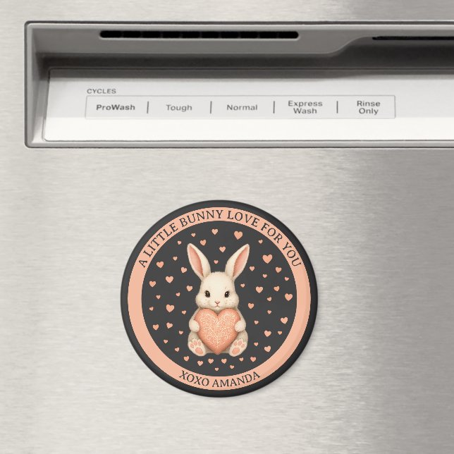 Cute Little Bunny Love with Heart on Dark Charcoal Magnet (In Situ (Dishwasher))