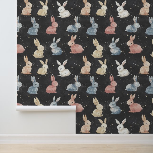 Cute Little Bunny Pattern Chalk Drawing Wallpaper (Application)