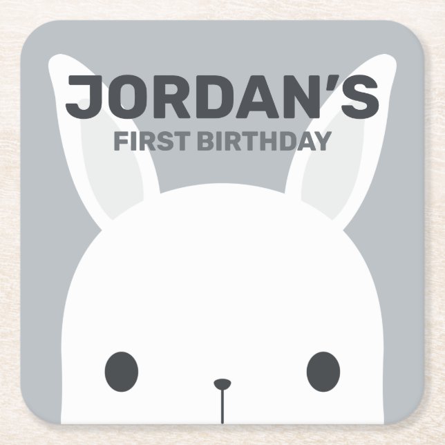 Cute Little Bunny Rabbit Birthday Square Paper Coaster (Front)