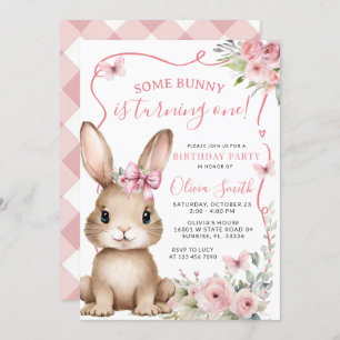 Cute Little Bunny Rabbit First Birthday Invitation