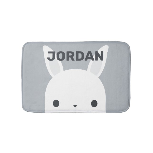 Cute Little Bunny Rabbit with Personalised Name Bath Mat (Front)