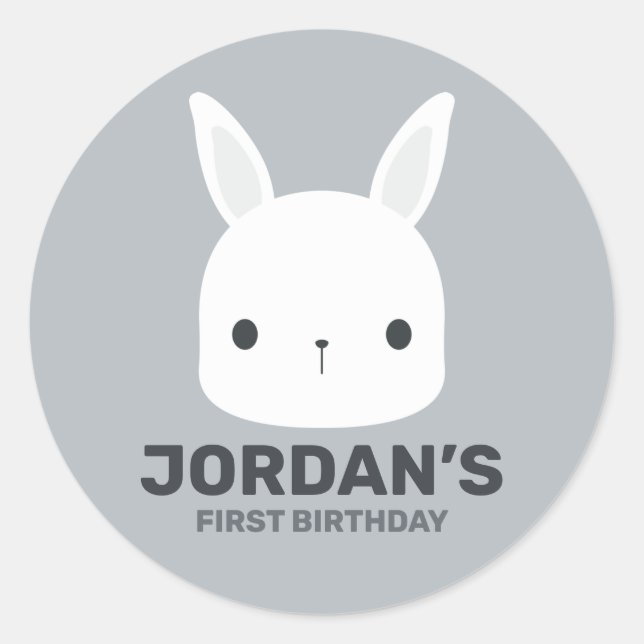 Cute Little Bunny Rabbit with Personalised Name Classic Round Sticker (Front)