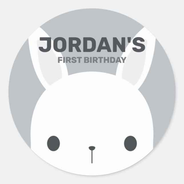 Cute Little Bunny Rabbit with Personalised Name Classic Round Sticker (Front)