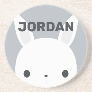 Cute Little Bunny Rabbit with Personalised Name Coaster