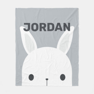 Cute Little Bunny Rabbit with Personalised Name Fleece Blanket