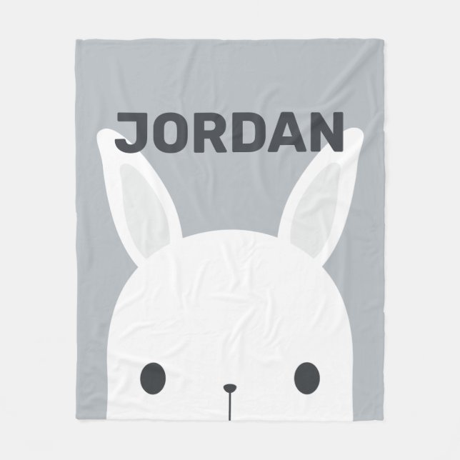 Cute Little Bunny Rabbit with Personalised Name Fleece Blanket (Front)
