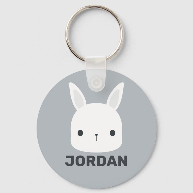 Cute Little Bunny Rabbit with Personalised Name Key Ring (Front)