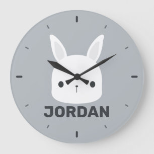 Cute Little Bunny Rabbit with Personalised Name Large Clock
