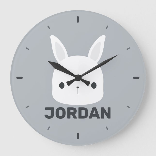 Cute Little Bunny Rabbit with Personalised Name Large Clock (Front)
