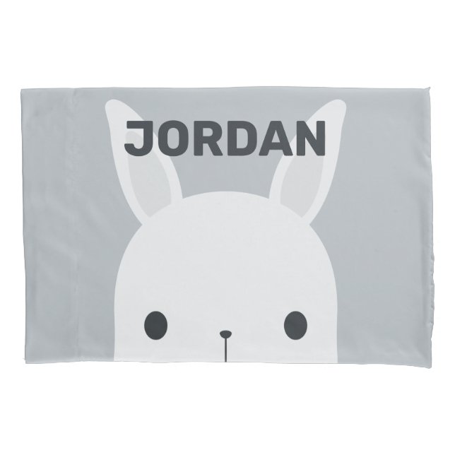 Cute Little Bunny Rabbit with Personalised Name Pillowcase (Front)