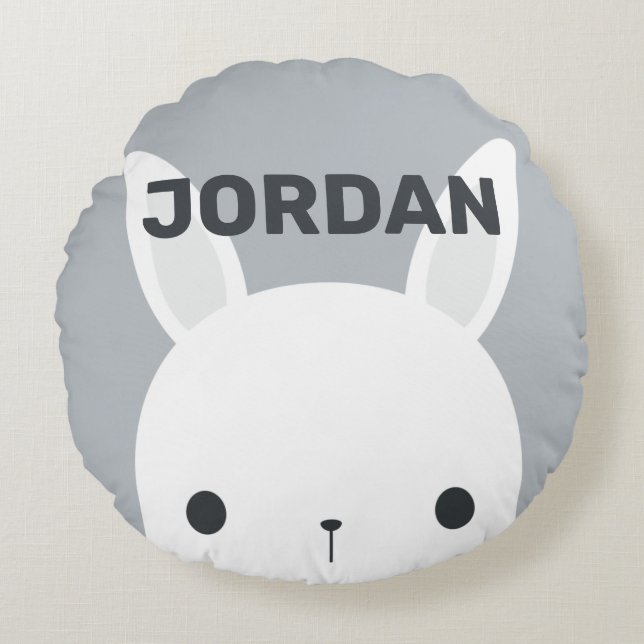 Cute Little Bunny Rabbit with Personalised Name Round Cushion (Front)
